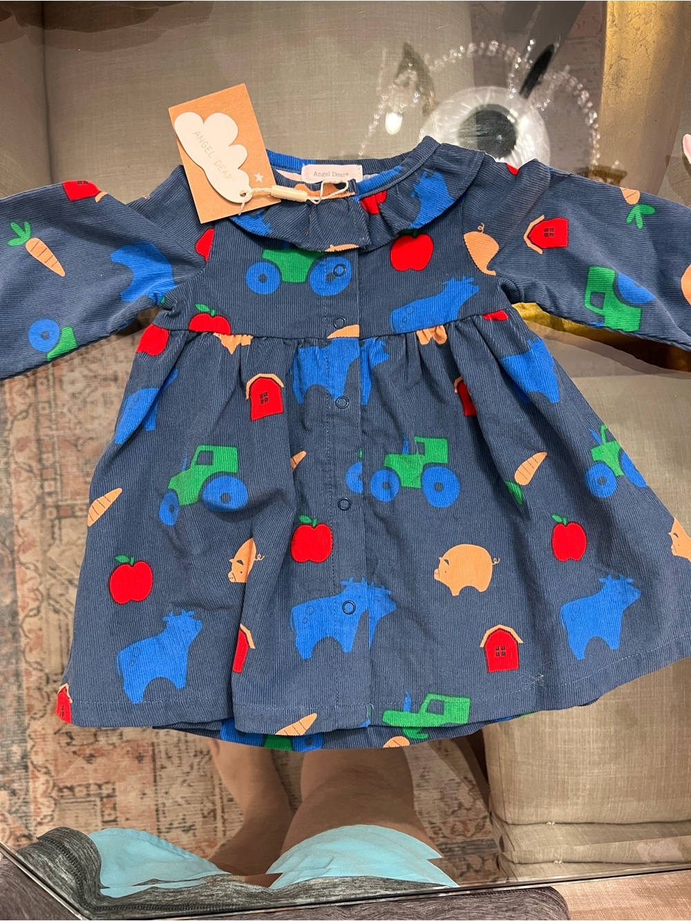 Angel Dear Navy Dress with Red, Green, Blue, Orange Accents